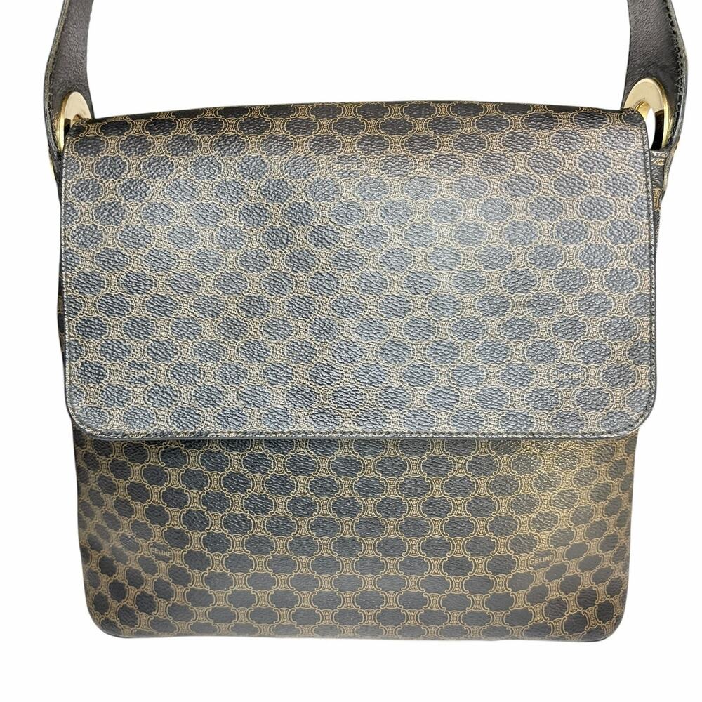 Vintage Céline Paris Macadam Canvas Shoulder Bag Brown Gold Hardware